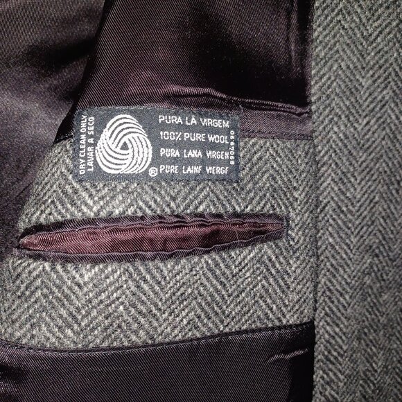 Wool VTG Foreman & Clark Men's Size L Herringbone Classic Tweed Retro Coat - Picture 5 of 10
